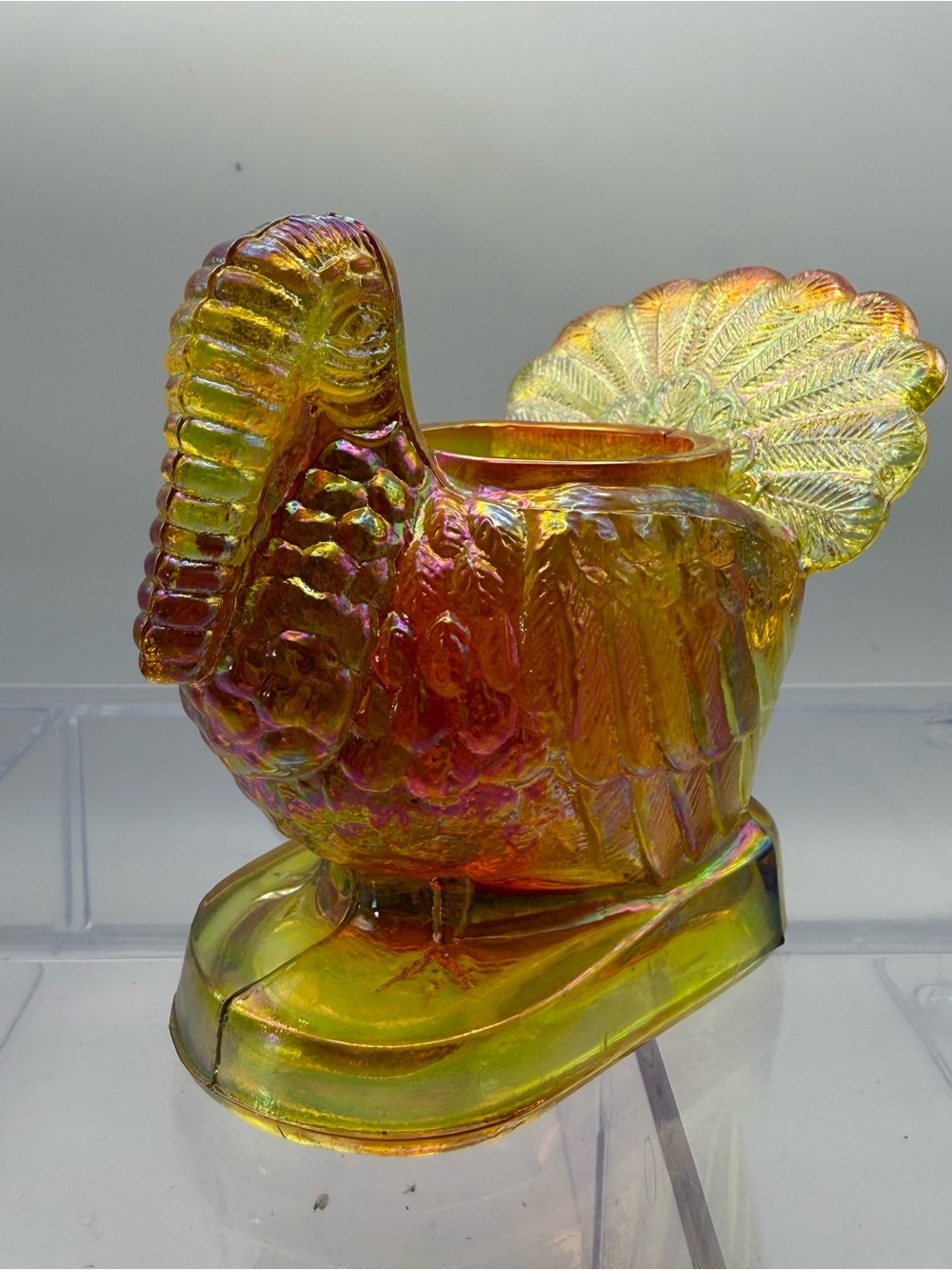 Vintage Mosser Art Glass Marigold Carnival Glass Turkey Toothpick Holder Shiny
